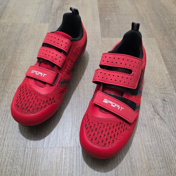 Red Sport Cycling Shoes 3-Strap Road Bike Shoes with Cleats & Hardware Set - Picture 7 of 13